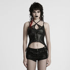 PUNK RAVE Women's Punk Irregular Plunging Halterneck Tank Top