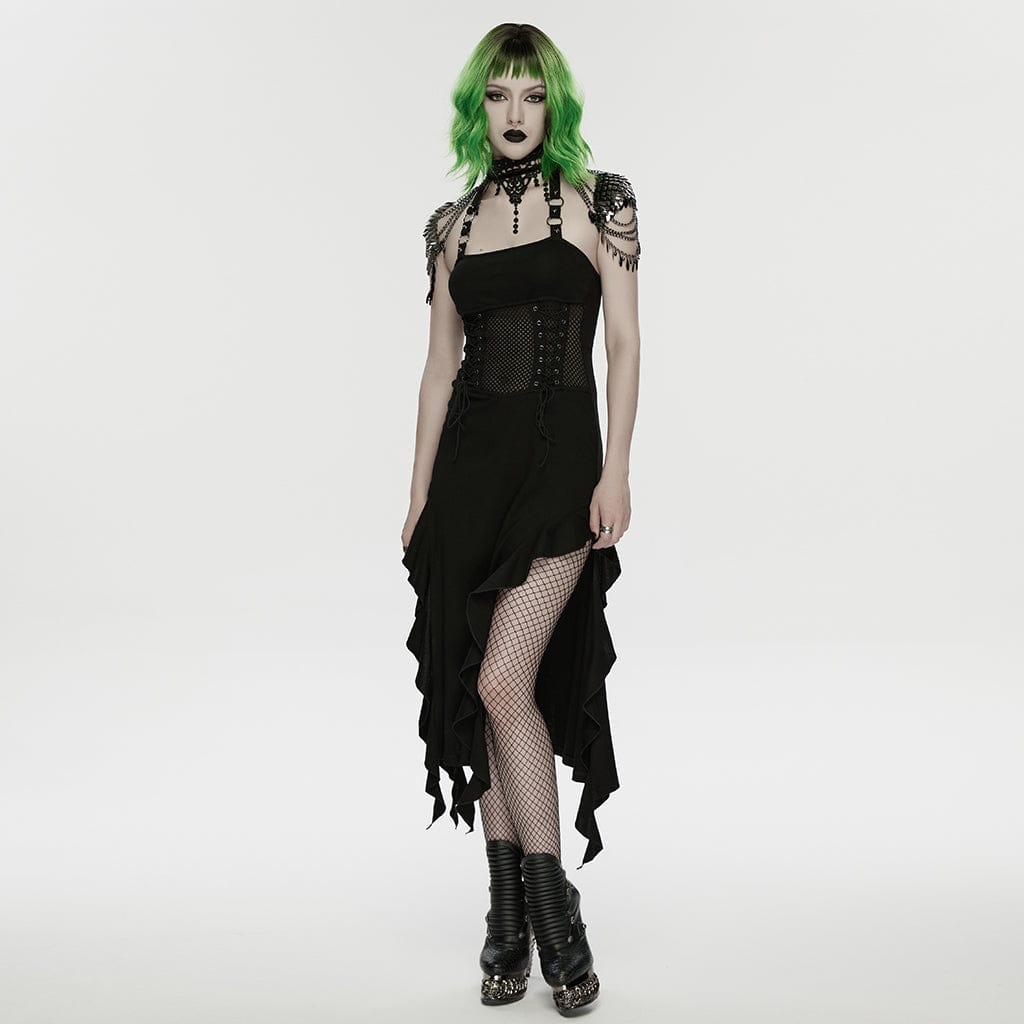 PUNK RAVE Women's Punk Lace Leaf Blade Chained Body Harness