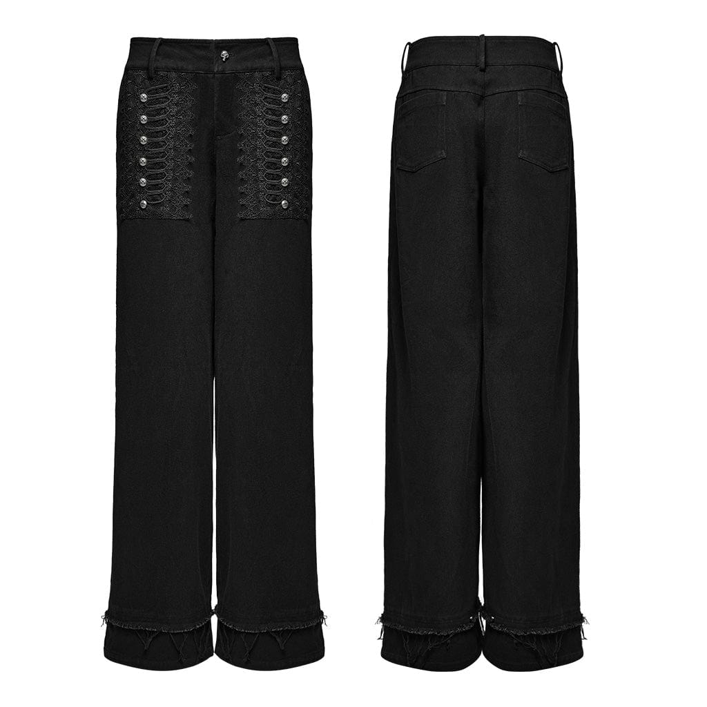 PUNK RAVE Women's Punk Lace Splice Unedged Denim Pants