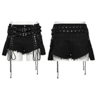 PUNK RAVE Women's Punk Lace-up Denim Shorts with Detachable Pocket