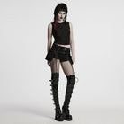 PUNK RAVE Women's Punk Lace-up Denim Shorts with Detachable Pocket