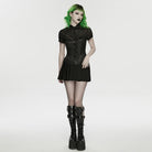 PUNK RAVE Women's Punk Lace-up Eyelet Mesh Short Sleeved Shirt