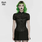 PUNK RAVE Women's Punk Lace-up Eyelet Mesh Short Sleeved Shirt