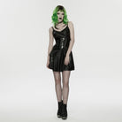 PUNK RAVE Women's Punk Lace-up Eyelet Strap Slip Dress