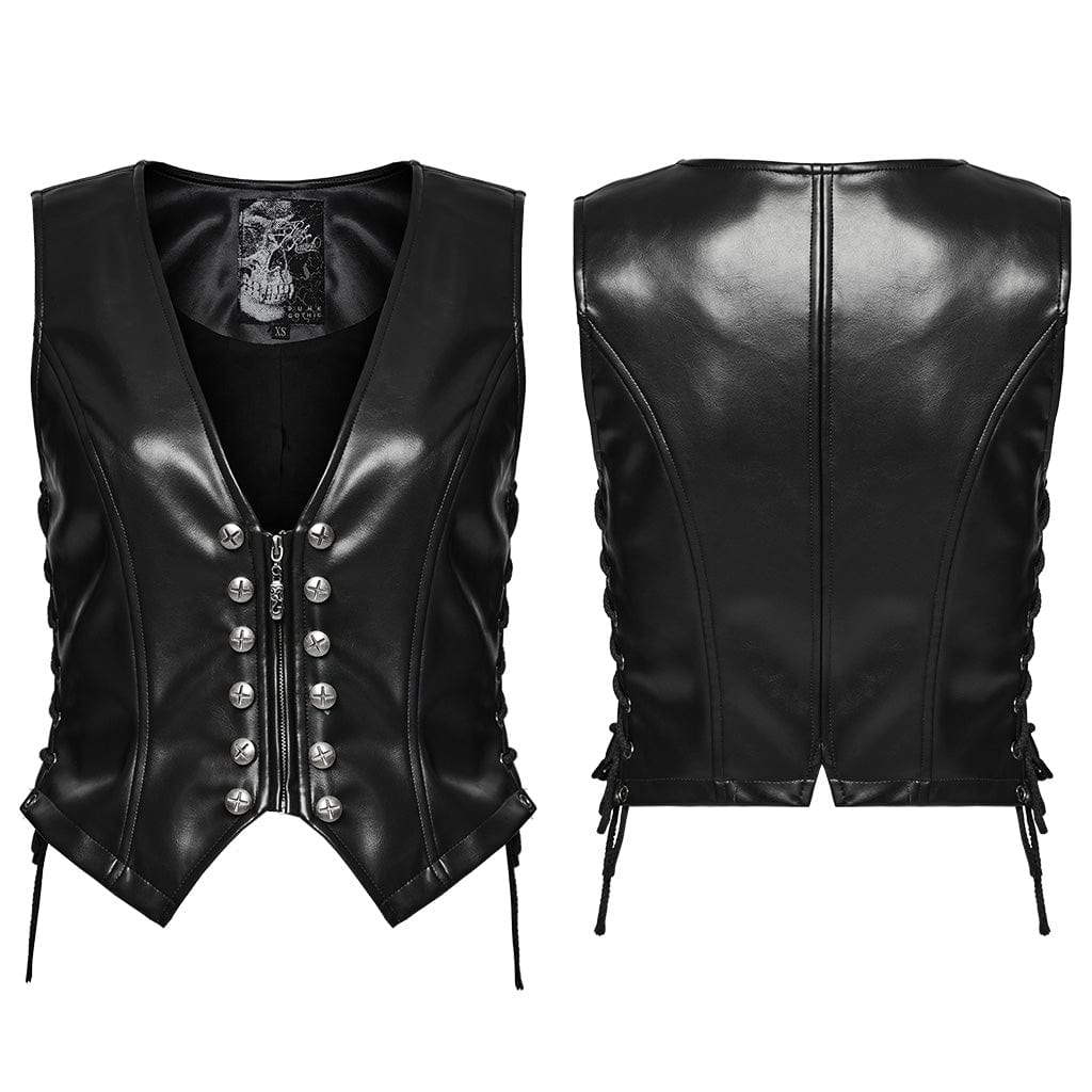 PUNK RAVE Women's Punk Lace-up Faux Leather Vest