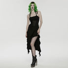 PUNK RAVE Women's Punk Lace-up Irregular Hem Halterneck Dress