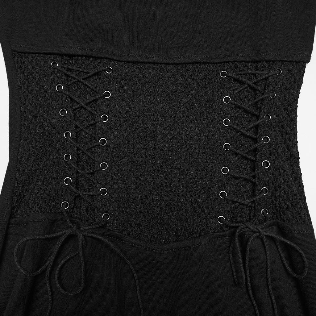 PUNK RAVE Women's Punk Lace-up Irregular Hem Halterneck Dress