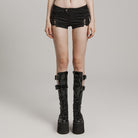 PUNK RAVE Women's Punk Lace-Up Mesh Buckle Shorts