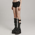 PUNK RAVE Women's Punk Lace-Up Mesh Buckle Shorts