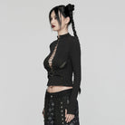 PUNK RAVE Women's Punk Lace-up Mesh Splice Shirt