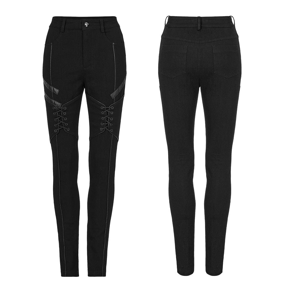 PUNK RAVE Women's Punk Lacing-up Skinny Jeans