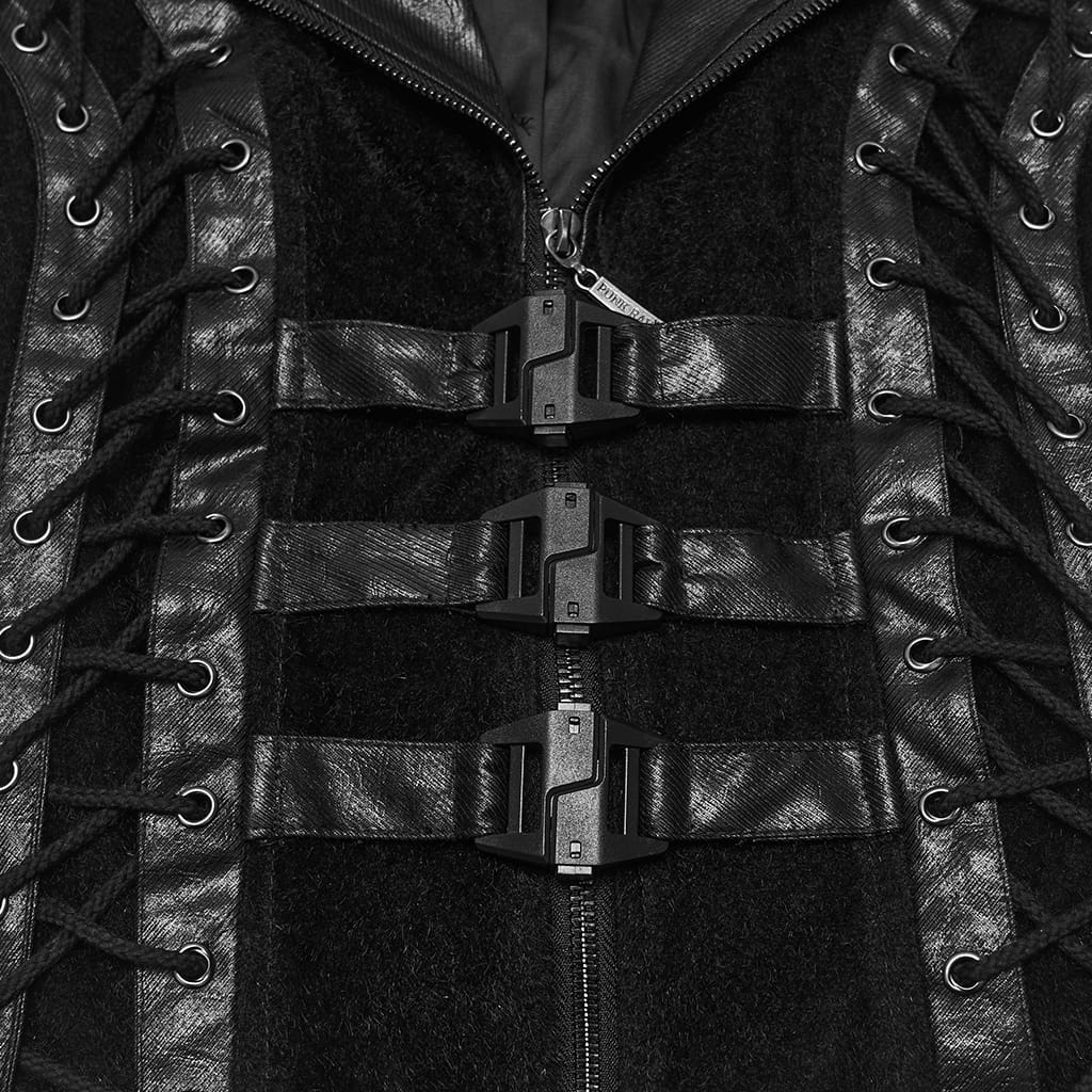 PUNK RAVE Women's Punk Lapel Lace-up Buckle Strap Vest