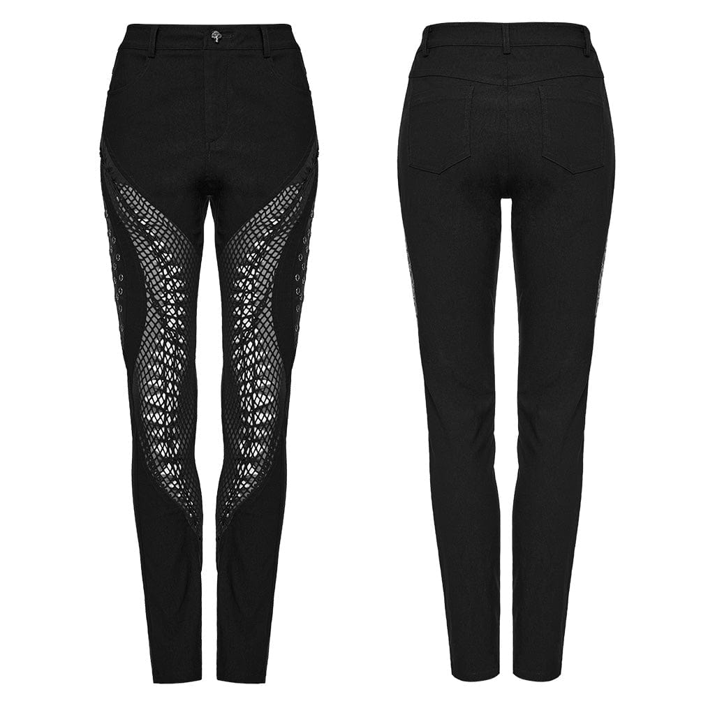 PUNK RAVE Women's Punk Mesh Cutout Eyelet Pants