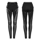 PUNK RAVE Women's Punk Mesh Cutout Lace-Up Leggings