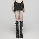 PUNK RAVE Women's Punk Mesh Ring Buckle Overlapping Skirt