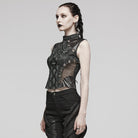 PUNK RAVE Women's Punk Mesh Ring Cutout Tank Top