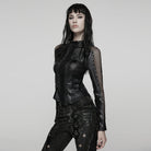 PUNK RAVE Women's Punk Mesh Splice Buckle Strap Top