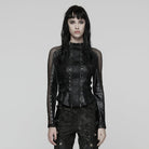 PUNK RAVE Women's Punk Mesh Splice Buckle Strap Top