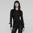 PUNK RAVE Women's Punk Mesh Splice Buckle Strap Top