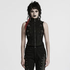 PUNK RAVE Women's Punk Mesh Splice Buckle Waistcoat