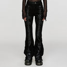PUNK RAVE Women's Punk Mesh Splice Faux Leather Flared Pants