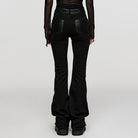 PUNK RAVE Women's Punk Mesh Splice Faux Leather Flared Pants