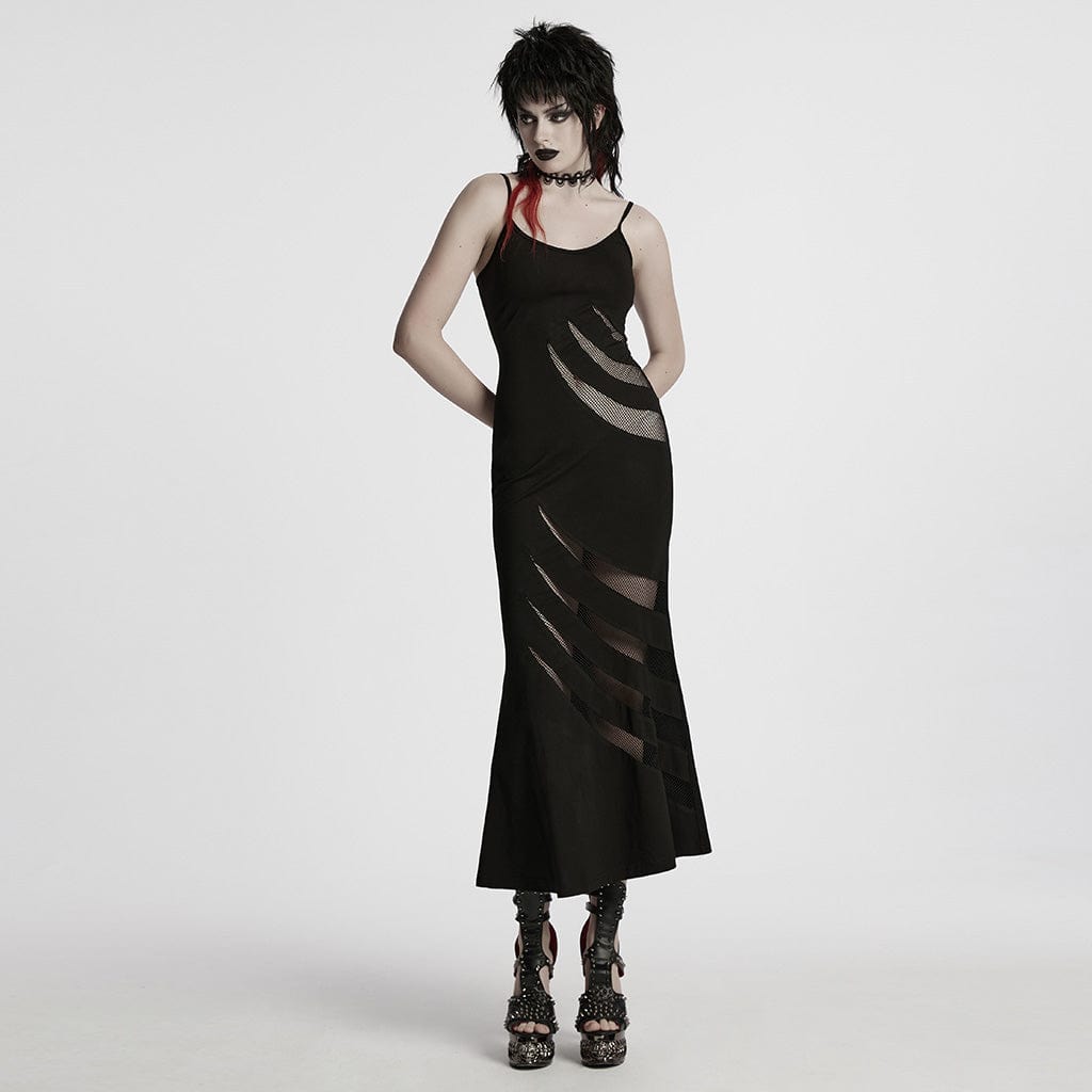 PUNK RAVE Women's Punk Mesh Splice Fishtailed Honeymoon Slip Dress