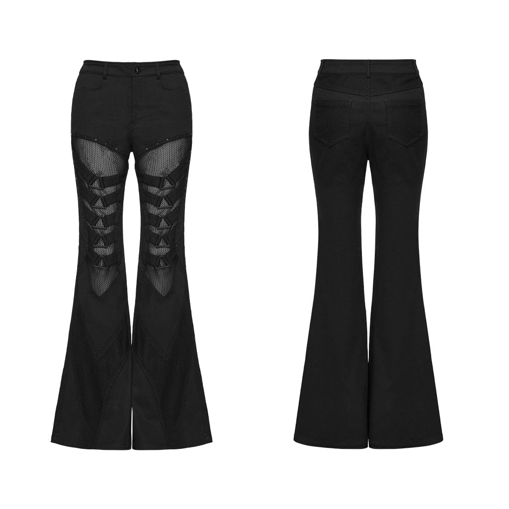 PUNK RAVE Women's Punk Mesh Splice Flared Pants