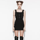 PUNK RAVE Women's Punk Mesh Splice Lace-up Slip Dress