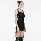 PUNK RAVE Women's Punk Mesh Splice Lace-up Slip Dress