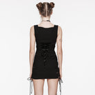 PUNK RAVE Women's Punk Mesh Splice Lace-up Slip Dress