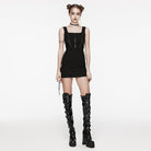 PUNK RAVE Women's Punk Mesh Splice Lace-up Slip Dress