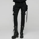 PUNK RAVE Women's Punk Mesh Splice Pants with Detachable Leg Bags
