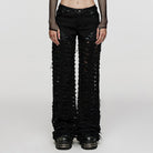 PUNK RAVE Women's Punk Mesh Splice Ripped Straight Pants