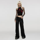 PUNK RAVE Women's Punk Mesh Splice Ripped Straight Pants