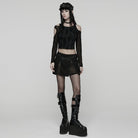 PUNK RAVE Women's Punk Mesh Splice Ruched Off-shoulder Top