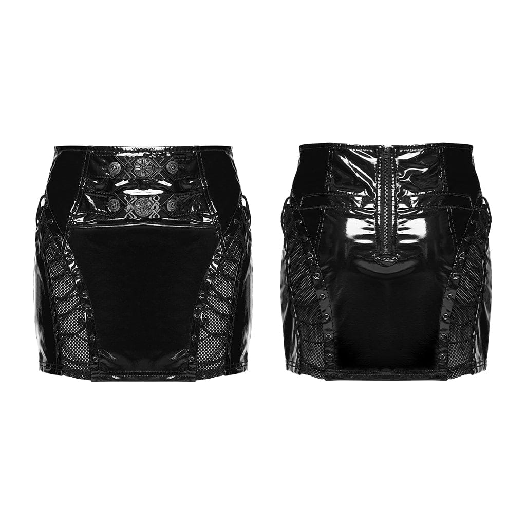 PUNK RAVE Women's Punk Mesh Splice Zip Skirt