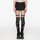 PUNK RAVE Women's Punk Mesh Splice Zipper Skirt Coffee