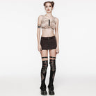 PUNK RAVE Women's Punk Mesh Splice Zipper Skirt Coffee