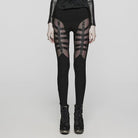 PUNK RAVE Women's Punk Mesh Strappy Stud Leggings
