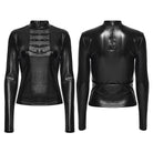 PUNK RAVE Women's Punk Mock Neck Mesh Splice Multi Buckle Strap Long Sleeve Top