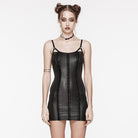 PUNK RAVE Women's Punk Nailed Lace-up Slip Dress Black