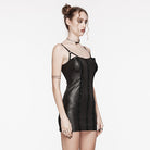 PUNK RAVE Women's Punk Nailed Lace-up Slip Dress Black