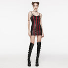 PUNK RAVE Women's Punk Nailed Lace-up Slip Dress Red