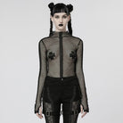 PUNK RAVE Women's Punk Nailed Sheer Mesh Top