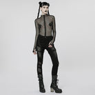 PUNK RAVE Women's Punk Nailed Sheer Mesh Top