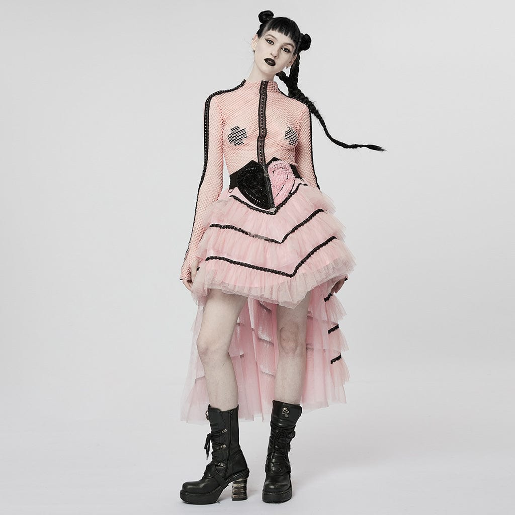 PUNK RAVE Women's Punk Nailed Sheer Mesh Top