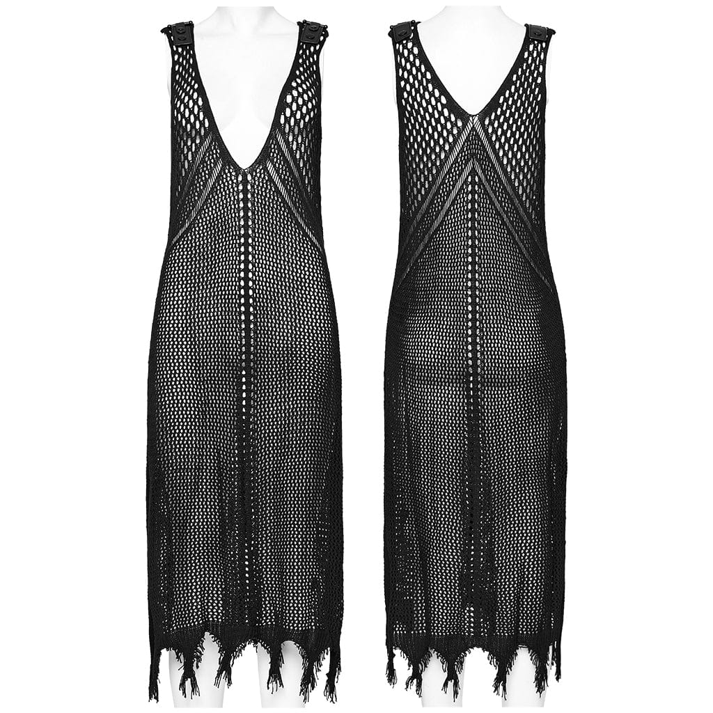 PUNK RAVE Women's Punk Plunging Unedged Mesh Honeymoon Dress