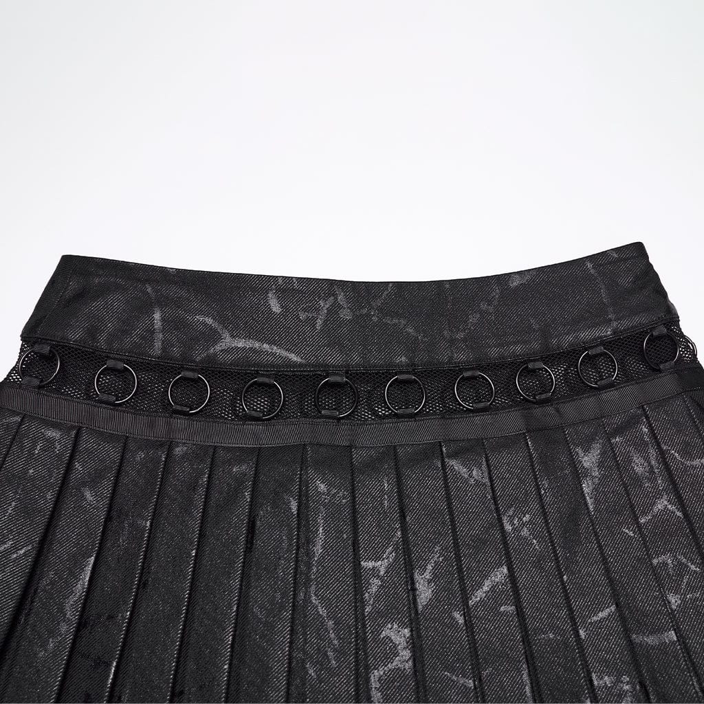 PUNK RAVE Women's Punk Printed Rings Pleated Skirt