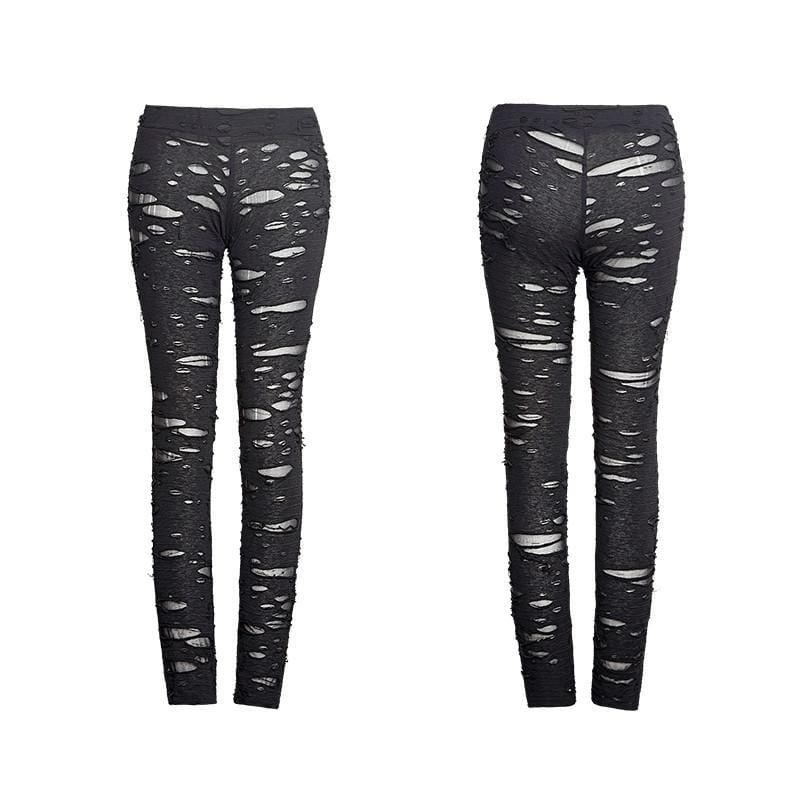 PUNK RAVE Women's Punk Ripped Black Leggings